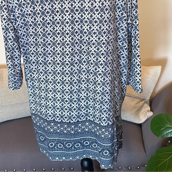 J Jill Love Linen Tunic Top Blue White Floral 3/4 Sleeve 100% Linen Sz M - Picture 5 of 8